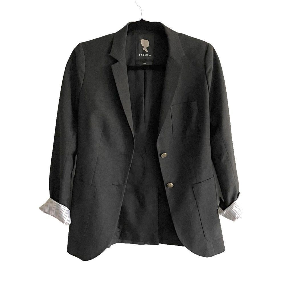 ARITZIA Talula Wool Boyfriend Blazer Jacket Roll Sleeves Charcoal Gray 2